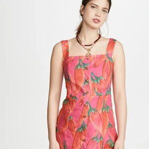 NWOT Farm Rio Anthropologie Linen Tropical Hot Pepper Pink Mini Dress S $240